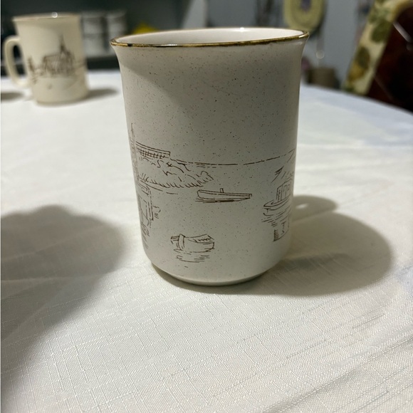Vintage Charming Cream Ceramic Mug with Wharf Sketch - Picture 2 of 8